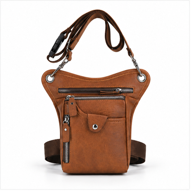 Vintage Brown Multi-Pocket Crossbody Sling Bag