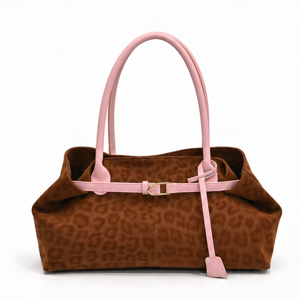 Brown Leopard Print Pink Trim Tote