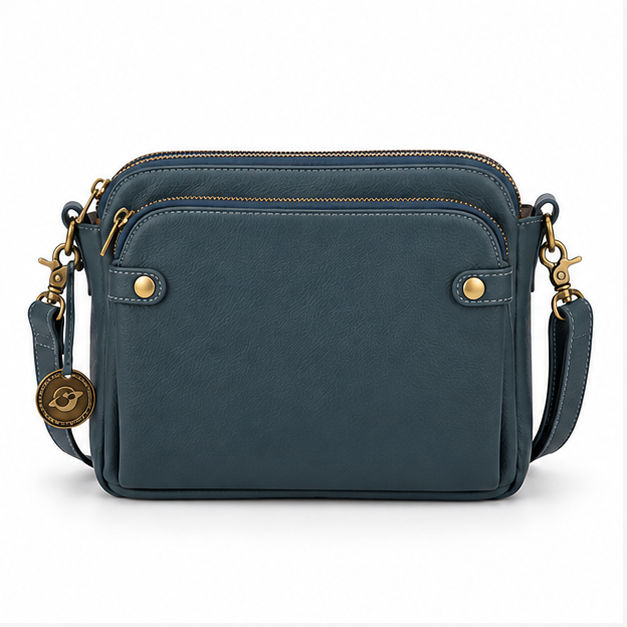 Teal Blue Multi-Zip Crossbody Shoulder Bag