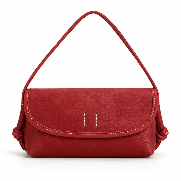 Red Stitched Leather Crossbody Flap Shoulder Bag