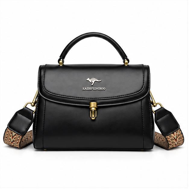 Black Structured Top Handle Crossbody Handbag