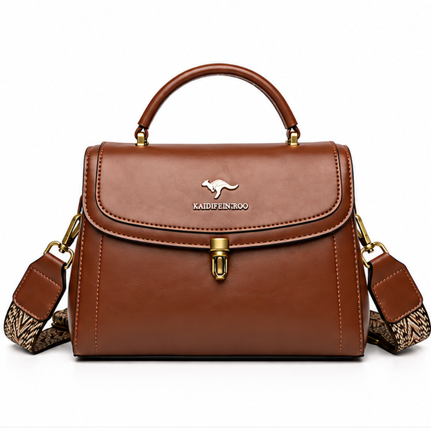 Cognac Structured Leather Crossbody Handbag
