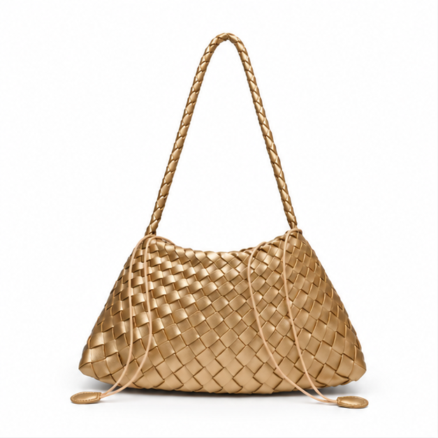 Golden Woven Braided Leather Shoulder Bag