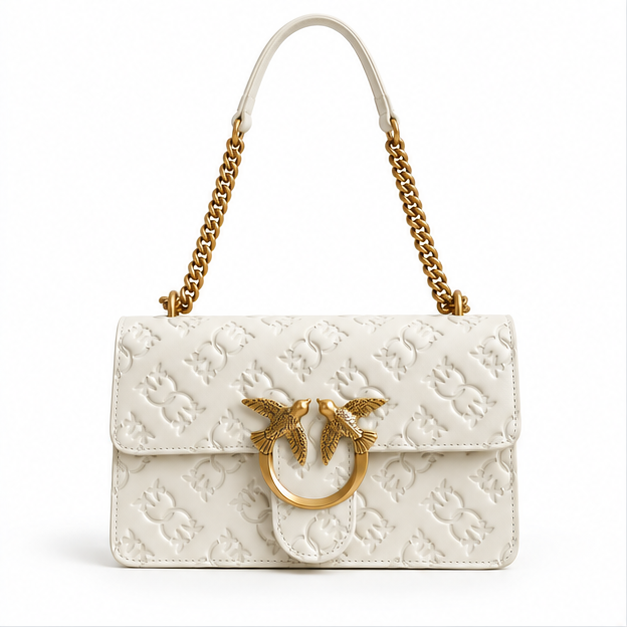 Ivory Embossed Bird Clasp Shoulder Bag