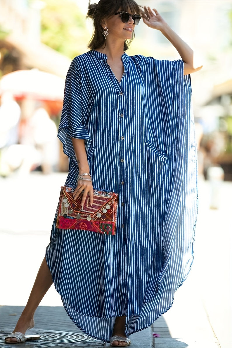 Women's Long Dress Bating Sleeve Kaftan Dresses Print Stripe Snake Pattern Dot Pattern Beach Cover Up Leisure Vacation Home Outfits Swimsuit Cover Up Ethnic Loose Robe
