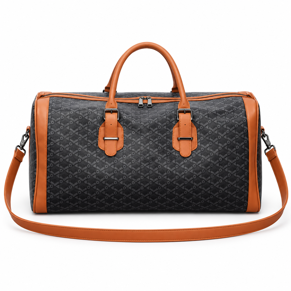 Classic Charcoal Patterned Leather Duffel Bag