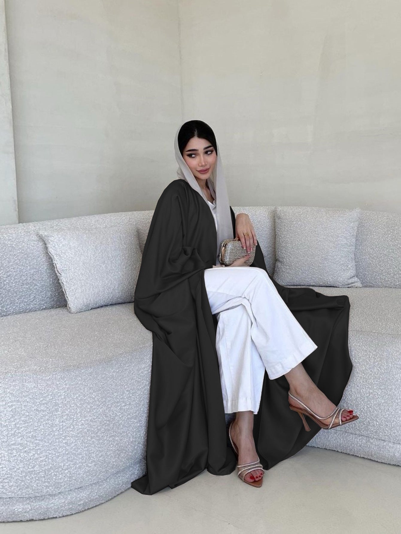Elegant Middle Eastern Muslim Women's Long Sleeve Abaya Dress - Soft Lightweight Non-Stretch Fabric with Adjustable Waist Belt, Floor-Length Modest Robe for Spring/Summer, Hand Wash Only