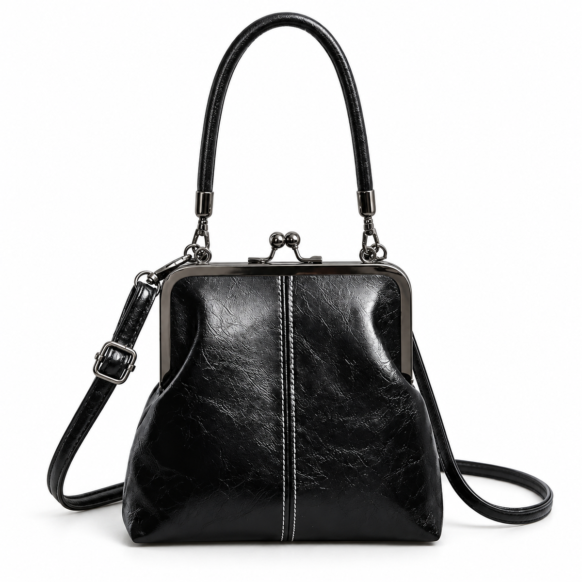 Vintage Black Kiss Lock Crossbody Bag