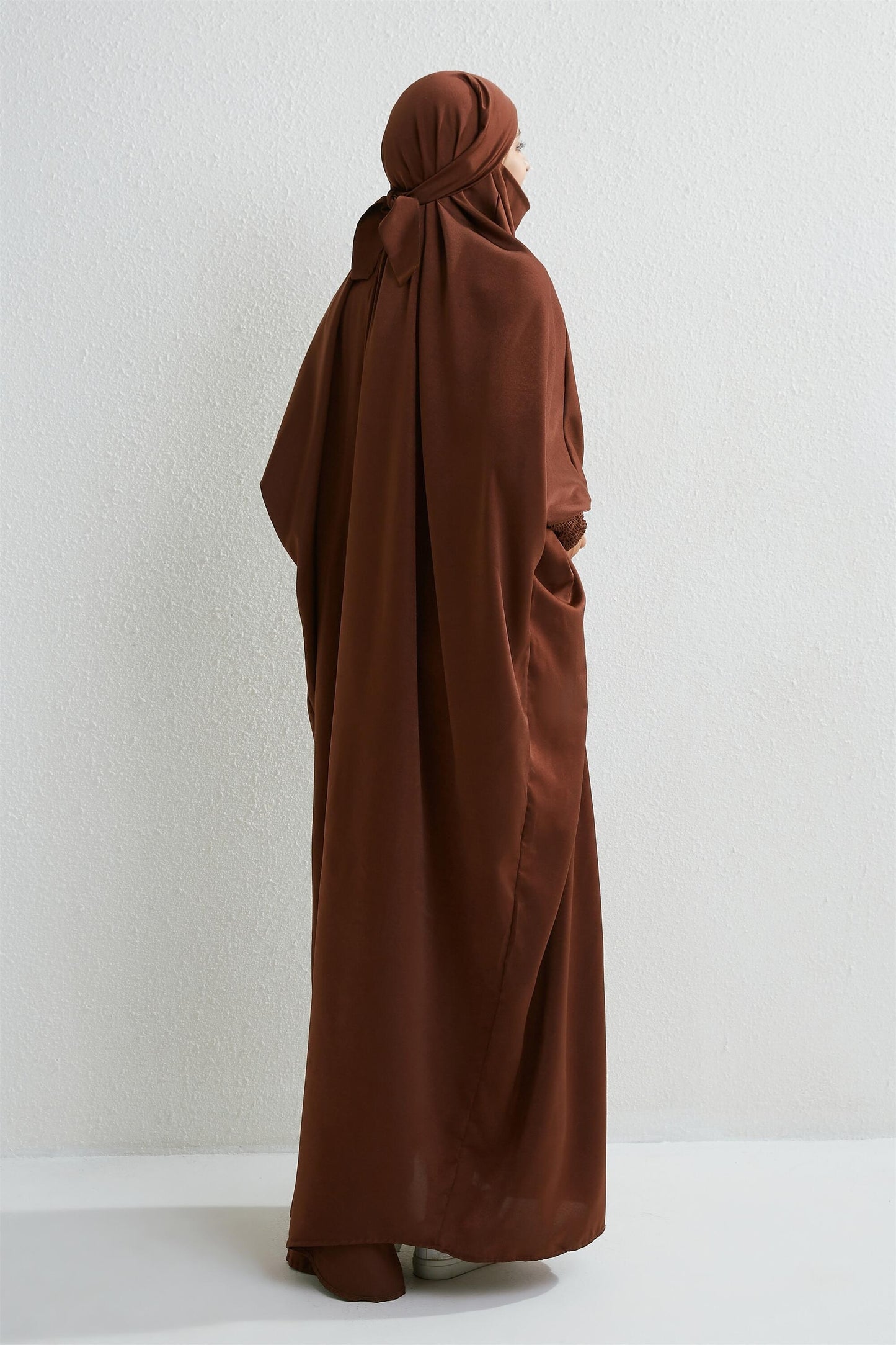 Women's Modest Jibab Abaya Dress with Hijab - Batwing Sleeves & Smocking Detail, Full-Length Prayer Robe, Islamic Clothing, Machine Washable Solid Color for Ramadan & Daily Wear, Allseason Robe, Hshaped Silhouette, Nontransparent F