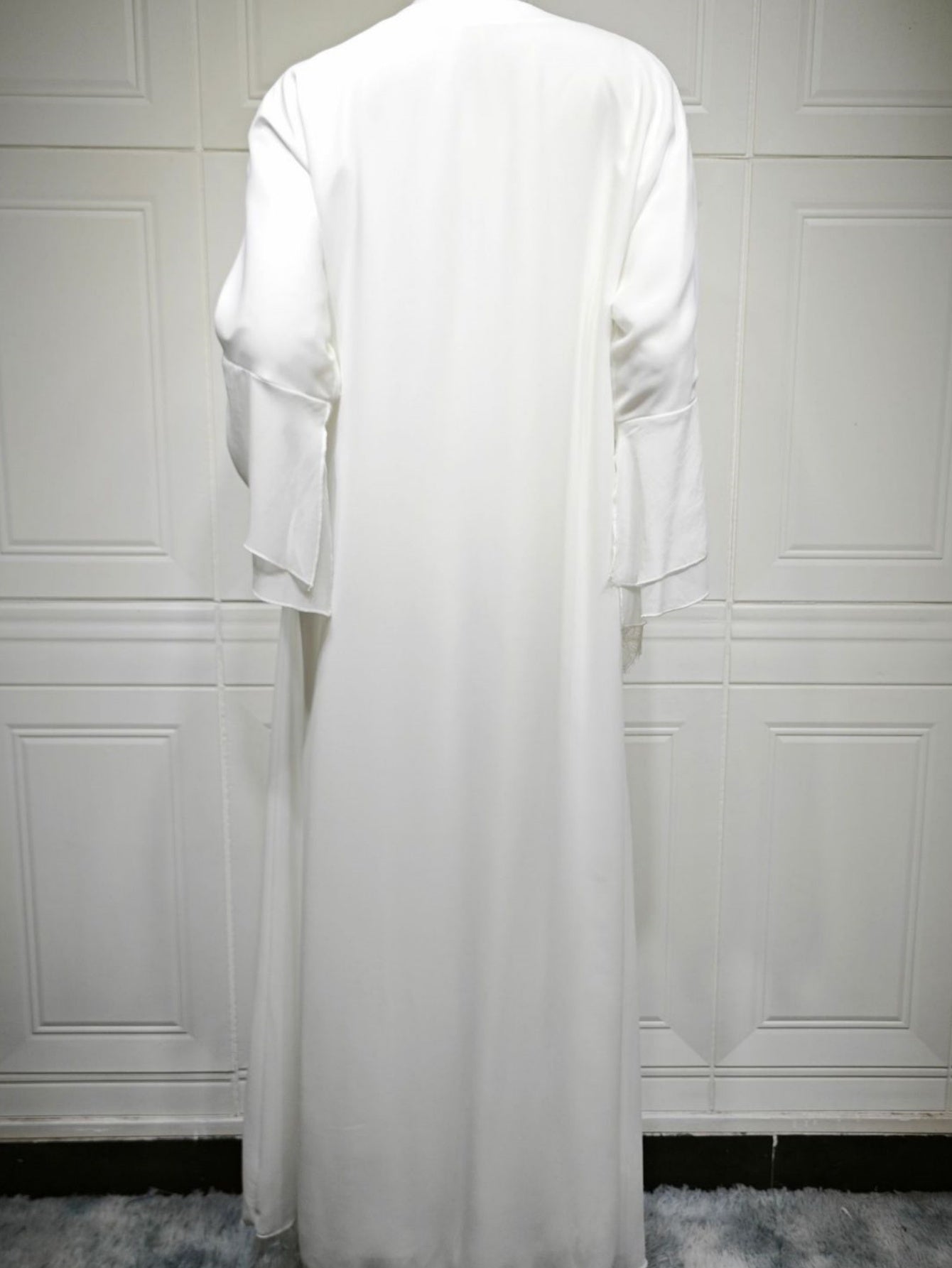 Elegant Middle Eastern Emirati Abaya Robe for Women - Long Sleeve Chiffon & Lace Trim, Solid Color, Non-Stretch Fabric, Spring/Summer Traditional Muslim Dress with Matching Headscarf
