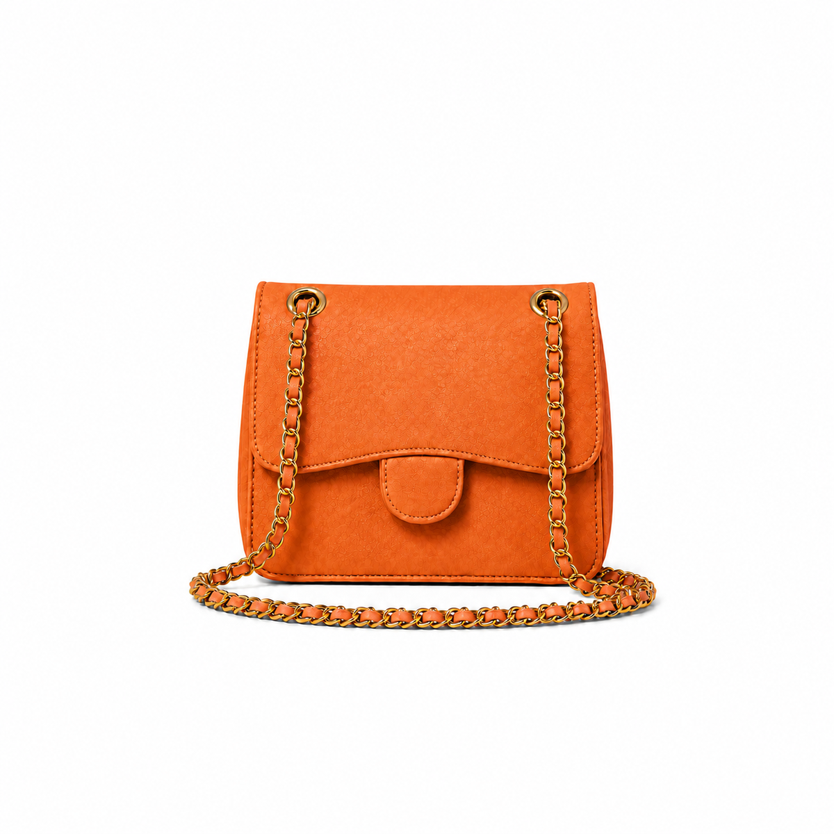 Orange Chain Strap Flap Shoulder Bag