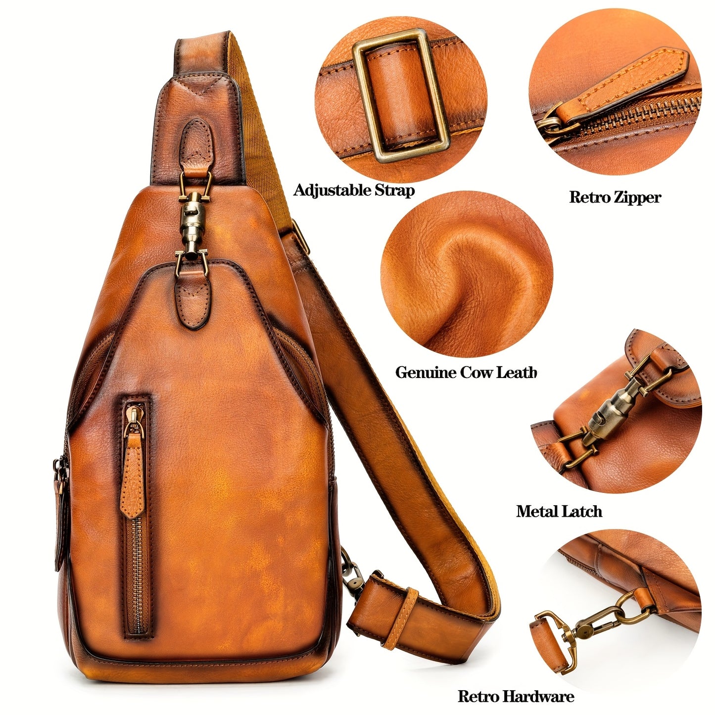 Genuine Leather Sling Bag For Men And Women Real Leather Shoulder Crossbody Bag