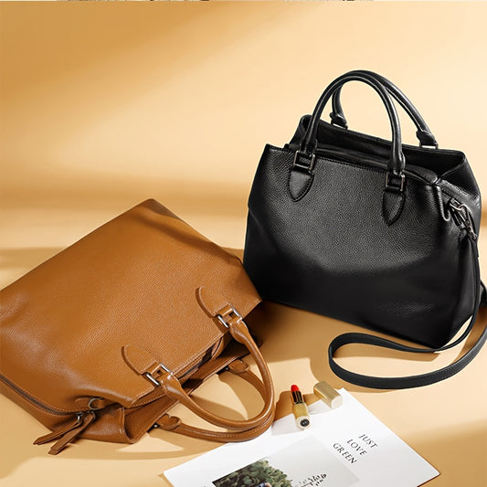 Genuine Vintage Leather Tote Bag for Women - Adjustable & Detachable Shoulder Strap, Large Capacity Bag