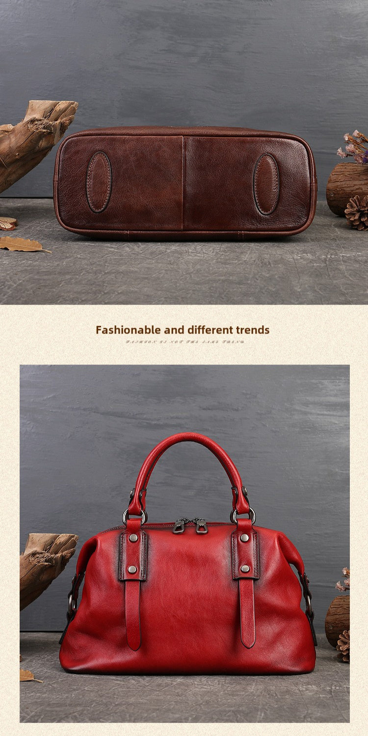 Women's Genuine Leather Crossbody Bag - Adjustable Wide Strap, Large Capacity Vintage Tote & Shoulder Bag