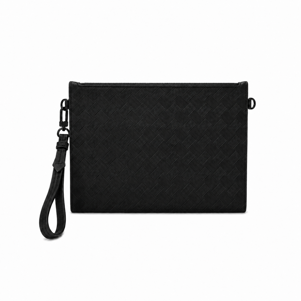 Black Woven-Texture Wristlet Clutch Bag