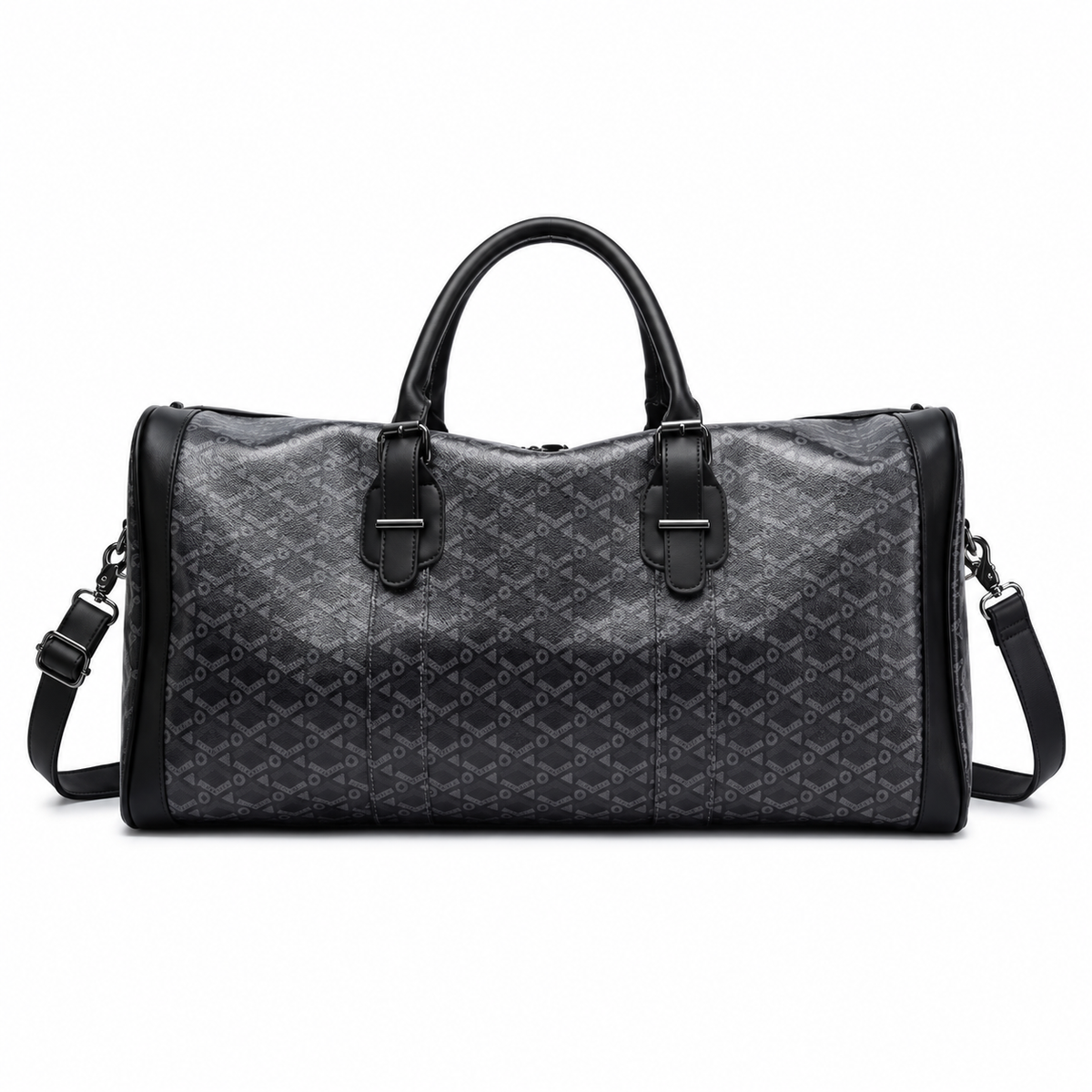 Charcoal Geometric Leather Travel Duffel Bag