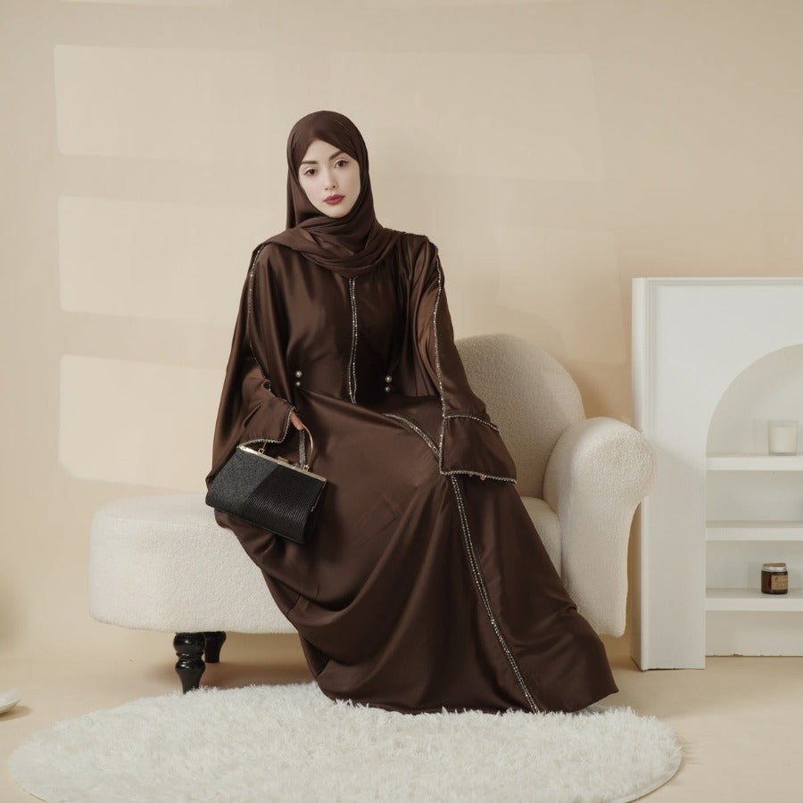 Batwing Emirati Abaya with Matching Hijab | Batwing Sleeve Abaya – Elegant Middle Eastern Arab, Islamic Style Shawl Robe Dress for Women, Long Skirt, Ramadan Prayer Outfit