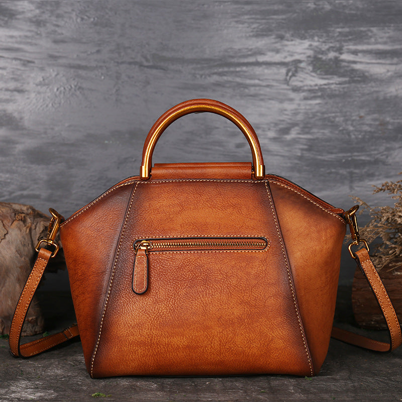 Genuine Leather Women's Handbags, Tote Bags, Large-Capacity Bags, Chinese-Style Crossbody Dumpling Bag, Messenger Bag