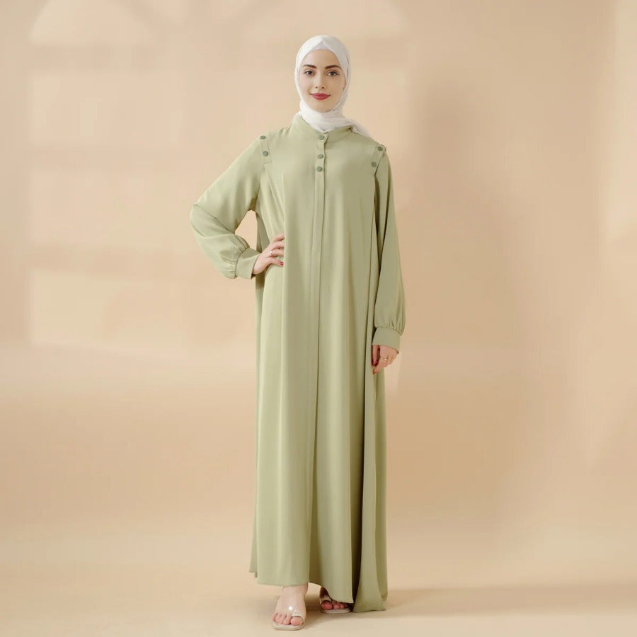 Elegant Macaron Color Shoulder Button Pullover Abaya Dress for Women - Long Sleeve, Solid Color, Non-Stretch Fabric, Regular Fit, Perfect for Ramadan, Prayer, and Muslim Style, Muslim Dress | Elegant Abaya | Nonstretch Fabric, Abay