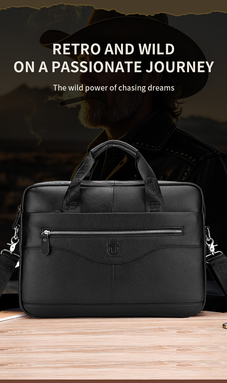 Men's Leather Multi-functional Briefcase Laptop Crossbody Bag, Men's Professional Business Bags For Work