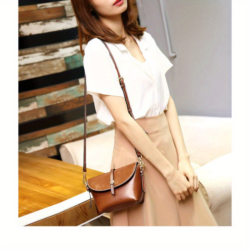New Solid Color Leather Women's Saddle Bag, Simple And High-End Versatile Crossbody Bag, Leather Bag, Shoulder Bag for Women