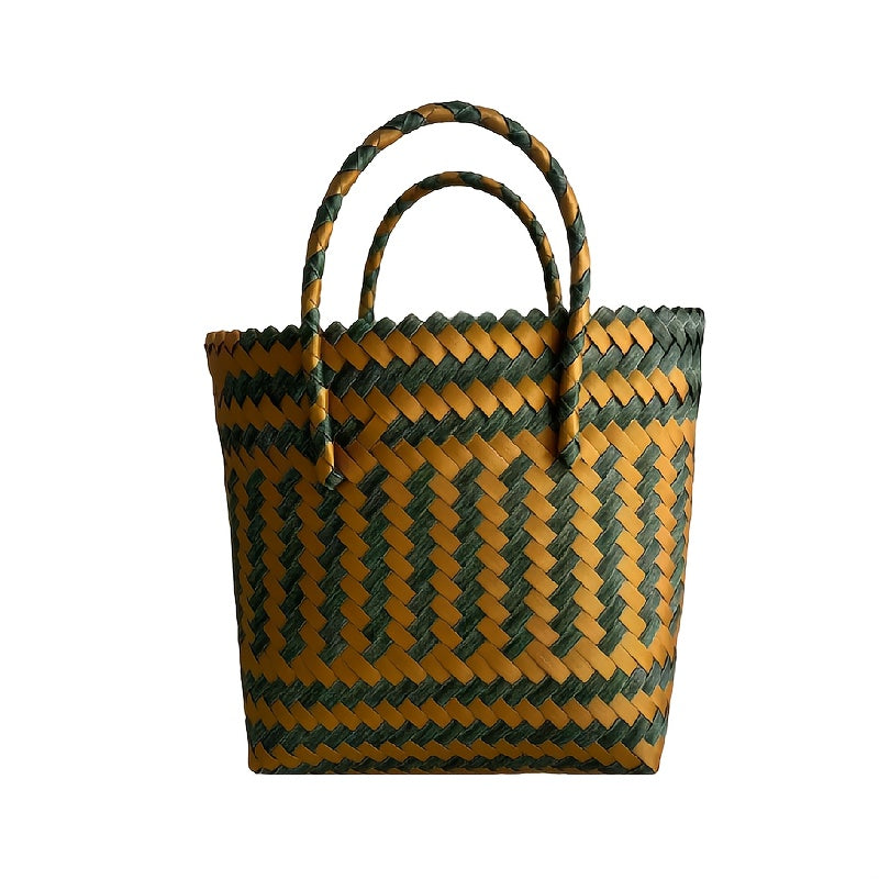 One Piece, Hand-Woven Handbag Handheld Versatile Women's Bag, Suitable for Vacation, Imitation Rattan Design, Tote Bag Style