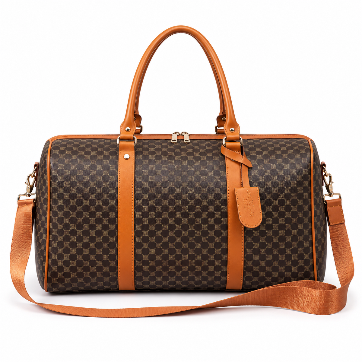 Classic Brown Patterned Leather Duffel Bag