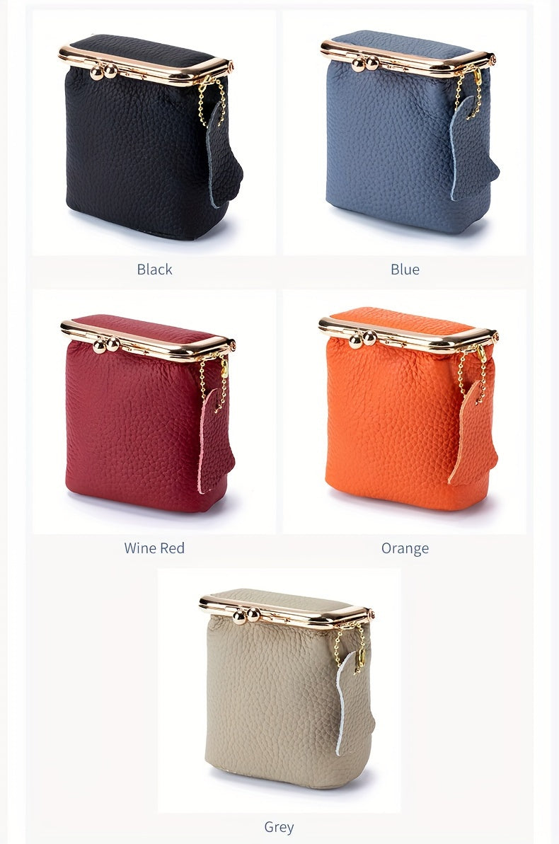 Vintage Genuine Leather Mini Bag Organizer with Secure Kiss Lock - Spacious Coin Purse, Key Holder, Earphone & Lipstick Case, Multi-Purpose Travel Cosmetic Pouch