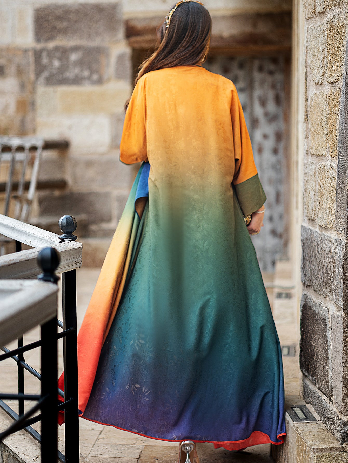 Elegant Turkish Kaftan Abaya - Sparkling Rhinestone Arabian Gown with Long Sleeves, Floor-Length Hand Wash Only Traditional Party Wear for Women, Cultural Attire, No Stretch Fabric