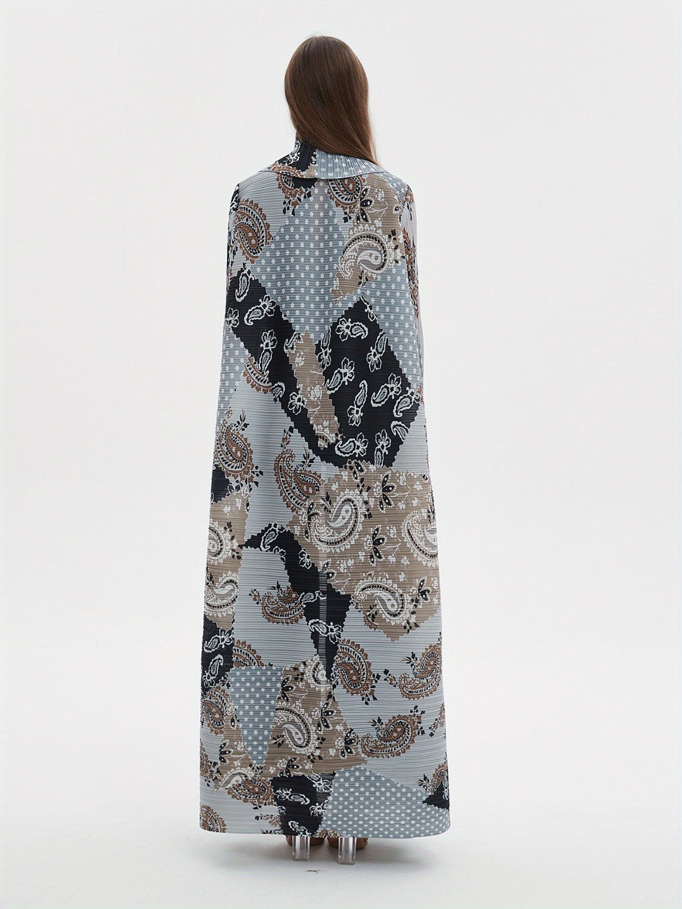 Elegant Abaya Kaftan Dress for Women - Spring/Summer Collection, Adjustable Tie-Waist, Geometric Print, High-Elasticity, Wrinkle-Resistant Blend, Perfect for Eid al-Fitr and All Season