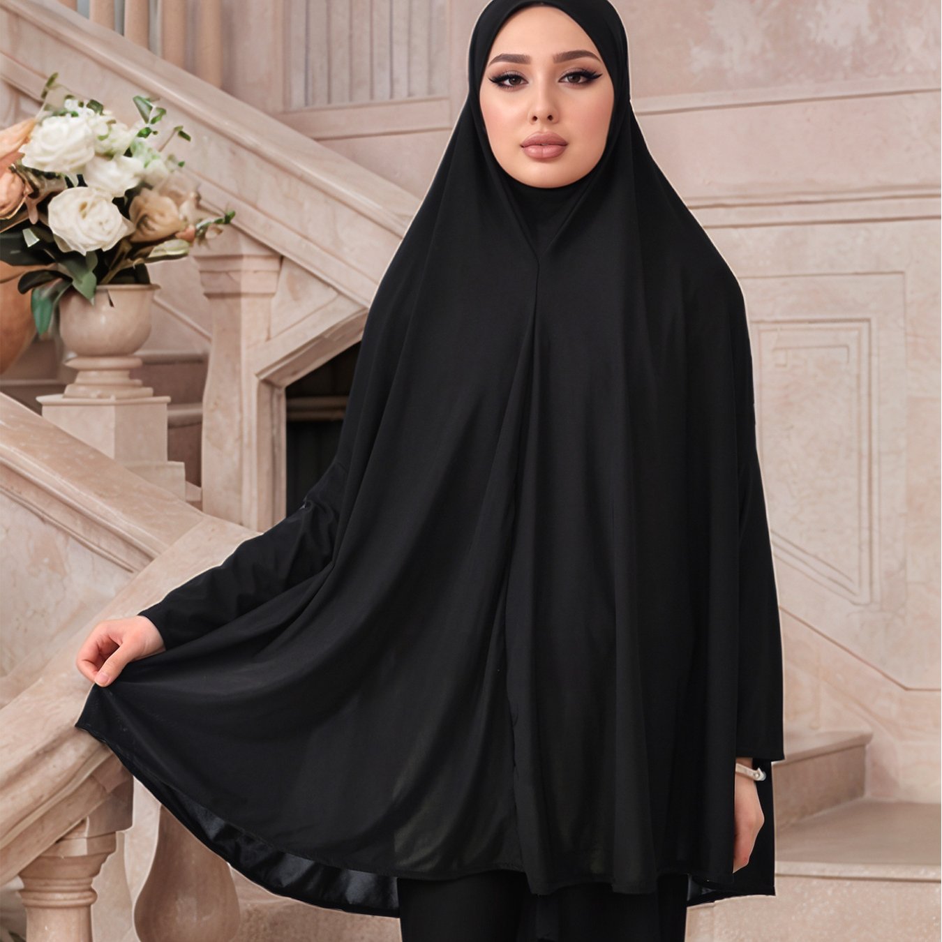 Elegant Solid Color Ribbon Khimar Abaya for Muslim Women - Arab-Middle Eastern Style Prayer Shawl, Lightweight & Breathable Fabric, Perfect for Daily Wear, Eid al-Fitr, and Ramadan, Daily Wear Headscarf