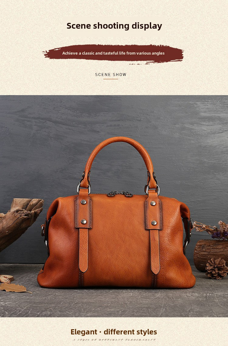 Women's Genuine Leather Crossbody Bag - Adjustable Wide Strap, Large Capacity Vintage Tote & Shoulder Bag