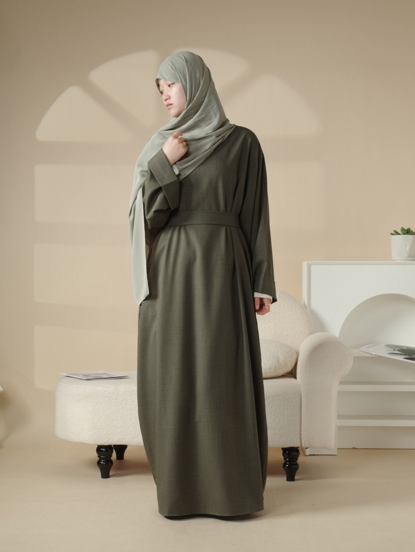 Plain Abaya with Pockets 2pcs Set Elegant Middle East Arab Islamic Muslim Style Shawl Robe Smock Ramadan Prayer Dress Long Skirt Jilbaab Abaya Women's Women Solid Color