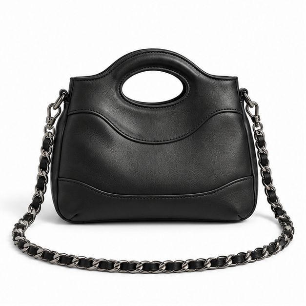 Black Oval Handle Chain Shoulder Bag