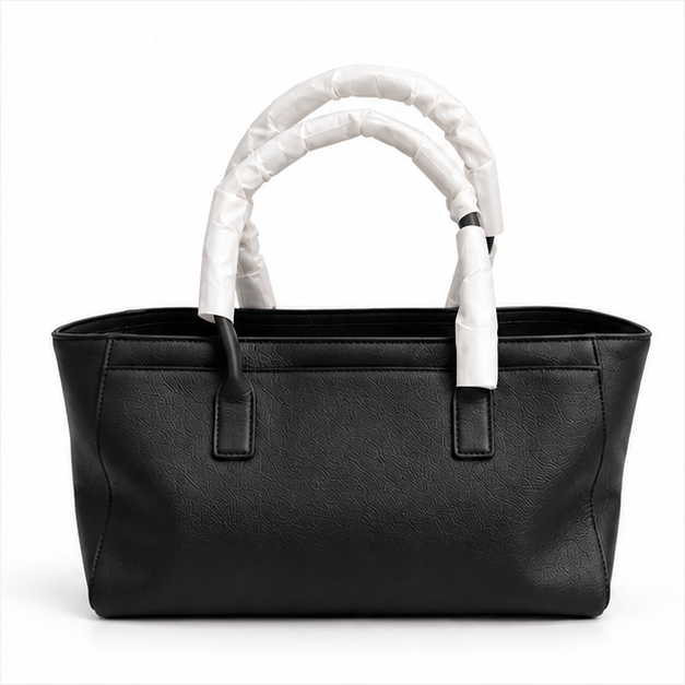 Black Textured Everyday Structured Tote Handbag