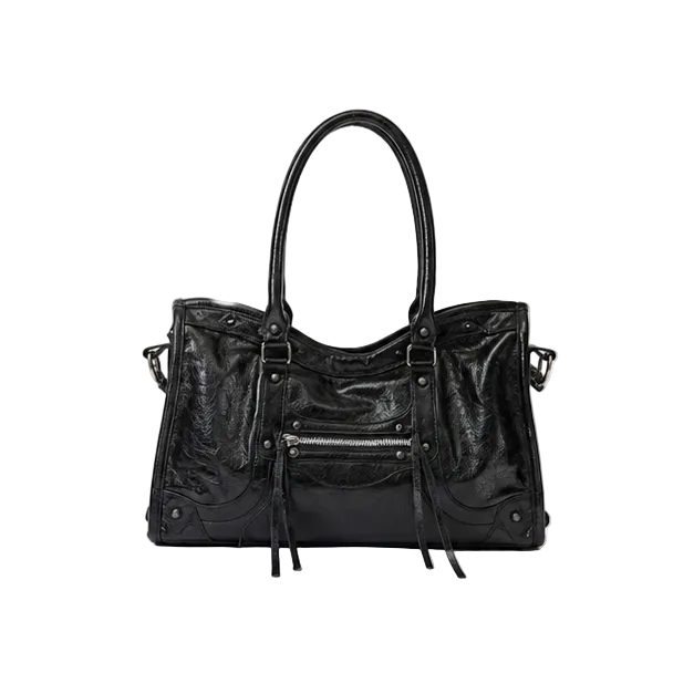 Black Vintage Leather Shoulder Handbag
