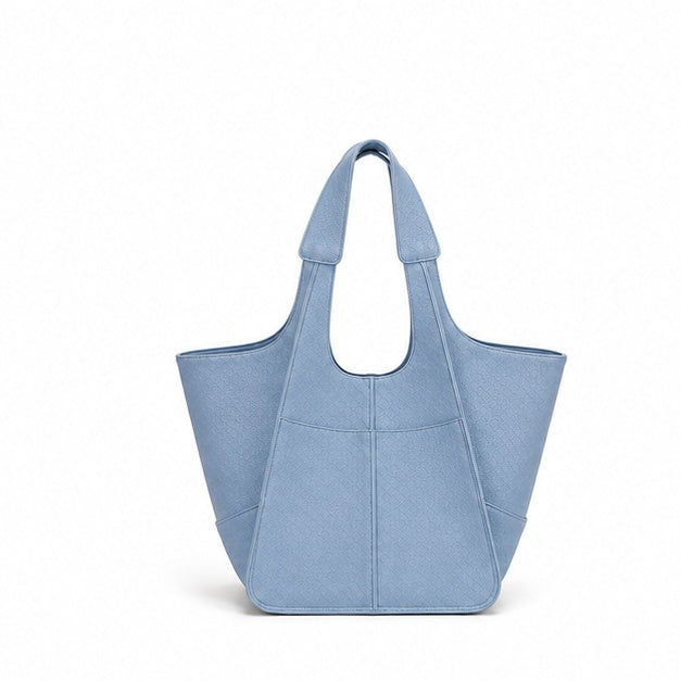 Blue Textured Everyday Shoulder Tote Bag