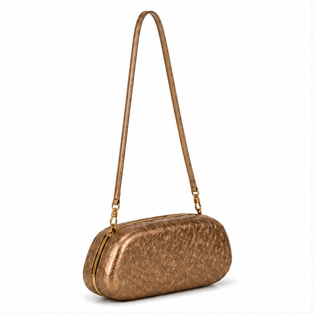 Elegant Bronze Sculptural Gold Chain Evening Clutch Bag