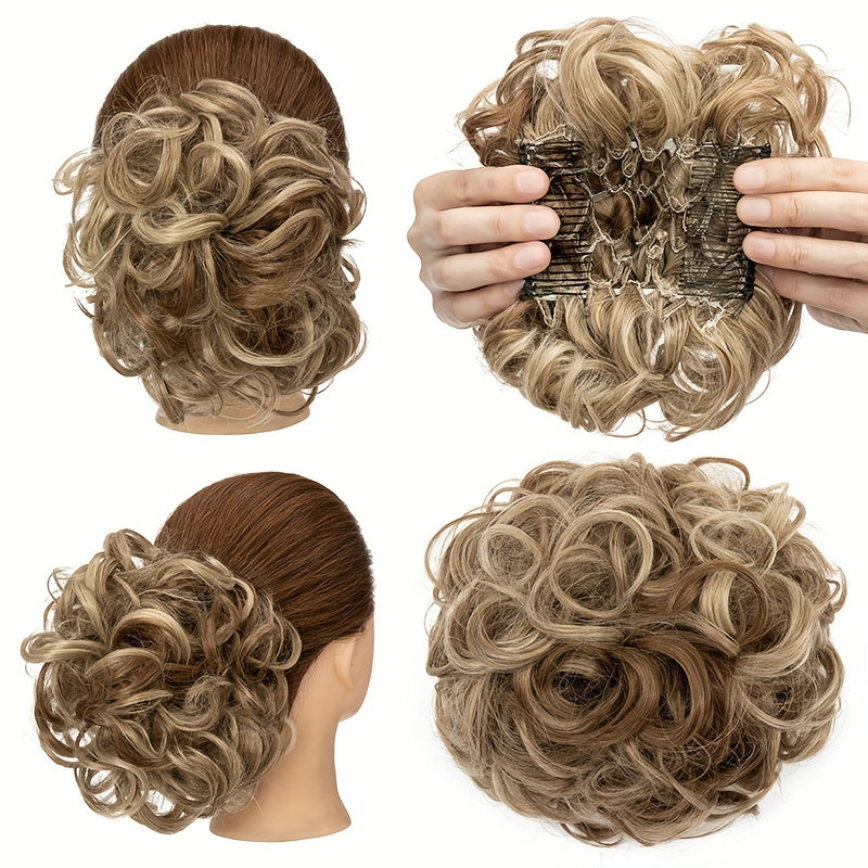 A Messy Short Lady's Hairstyle With A Clip-on Curly Hair Bun
