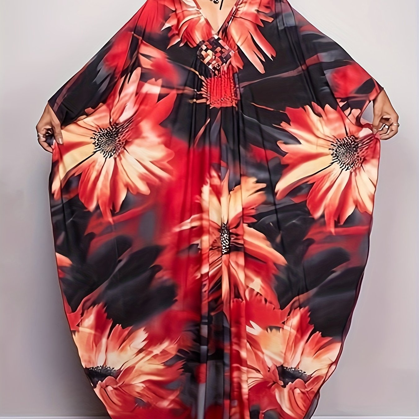 Plus Size, Women Ethnic Print Kaftan Beach Dress Plus Size Swimsuit Cover Up