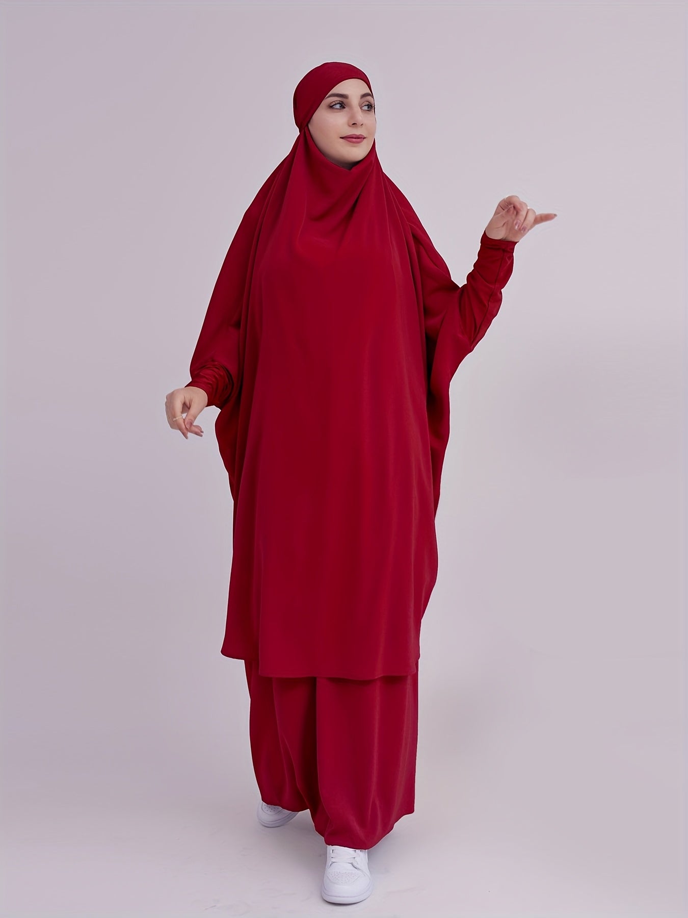 2pcs Dubai Islamic Muslim Women Jilbaab Abaya Long Skirt Pray Abaya Set for EID Ramadan