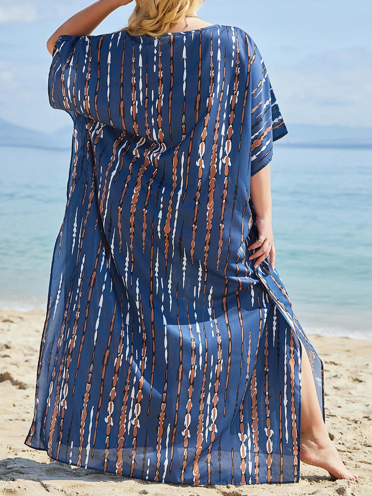 Women Plus Size Bathing Suit Cover Up Colorful Beach Kaftan Dress Long Bikini Cover Up Swimsuit Beachwear