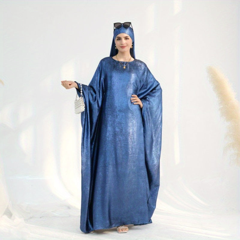 Elegant Turkish Abaya Dress - Spliced Dubai Style, Long Sleeve, Floor-Length, Polyester, Green, Blue, Black, White, Beige, Brown, with Golden Accents, Perfect for Formal Events, Formal Attire