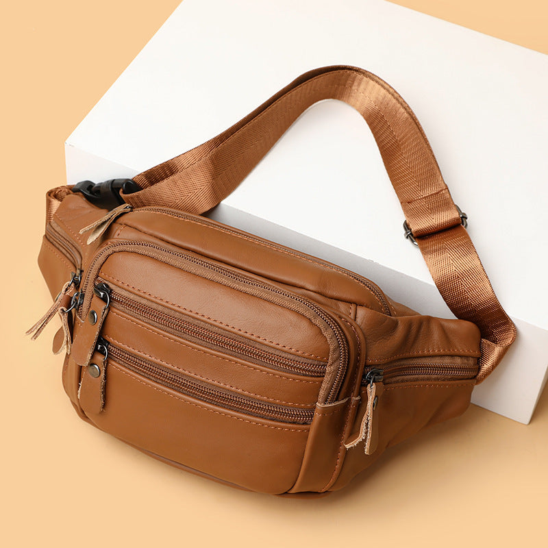Genuine Leather Men's High Quality Adjustable Sling Bag - Large Capacity Multi-Compartment Chest Pack for Sports, Running, Gym & Street Style (Black), Chest Crossbody Bag
