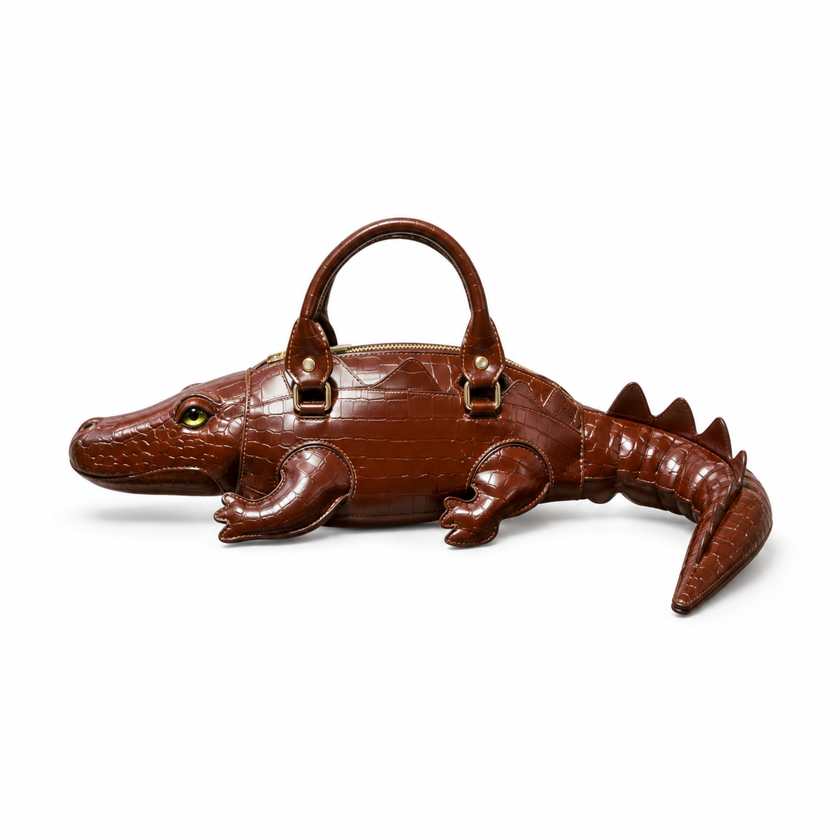 Crocodile-Shaped Brown Novelty Handbag