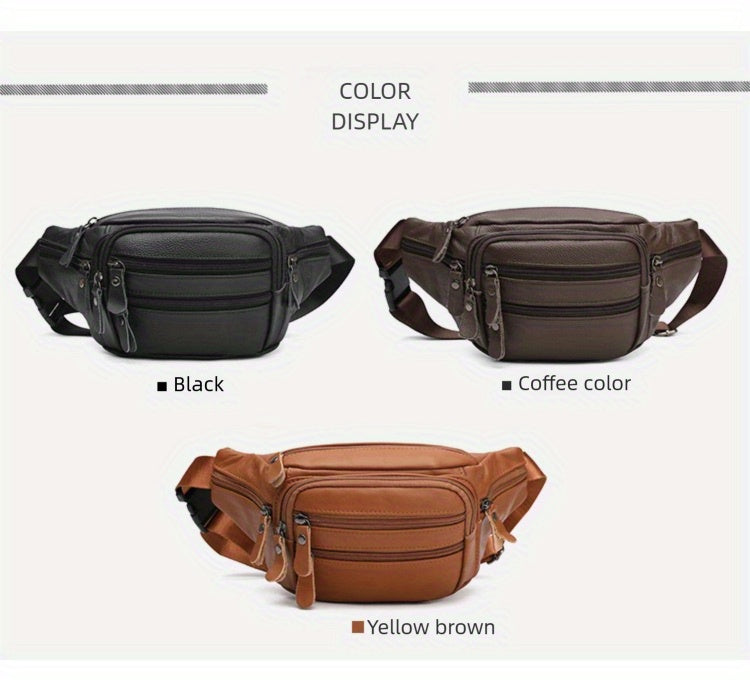 Genuine Leather Men's High Quality Adjustable Sling Bag - Large Capacity Multi-Compartment Chest Pack for Sports, Running, Gym & Street Style (Black), Chest Crossbody Bag