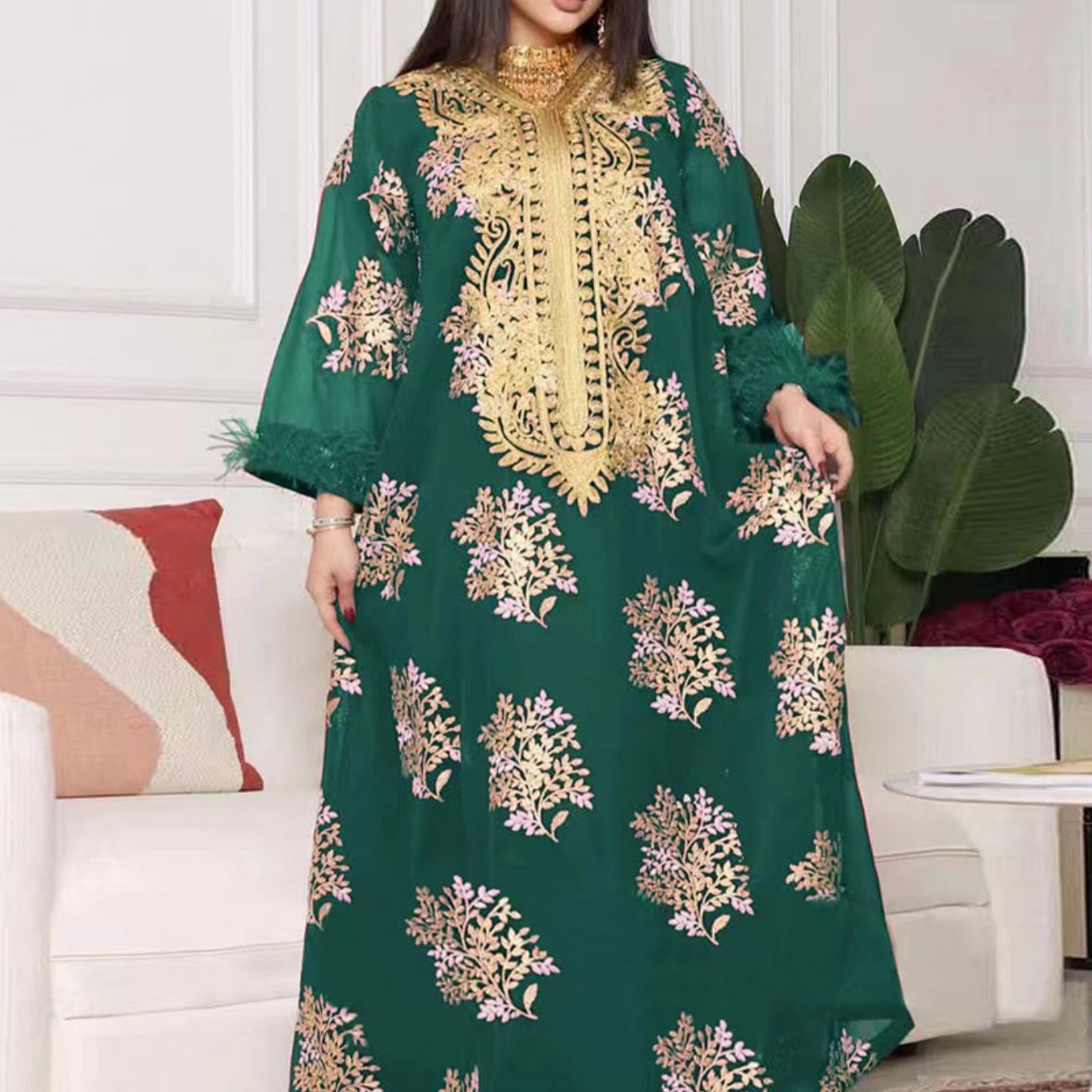2025 Spring-Summer Round neck Printing Embroidery Regular sleeve Kaftan