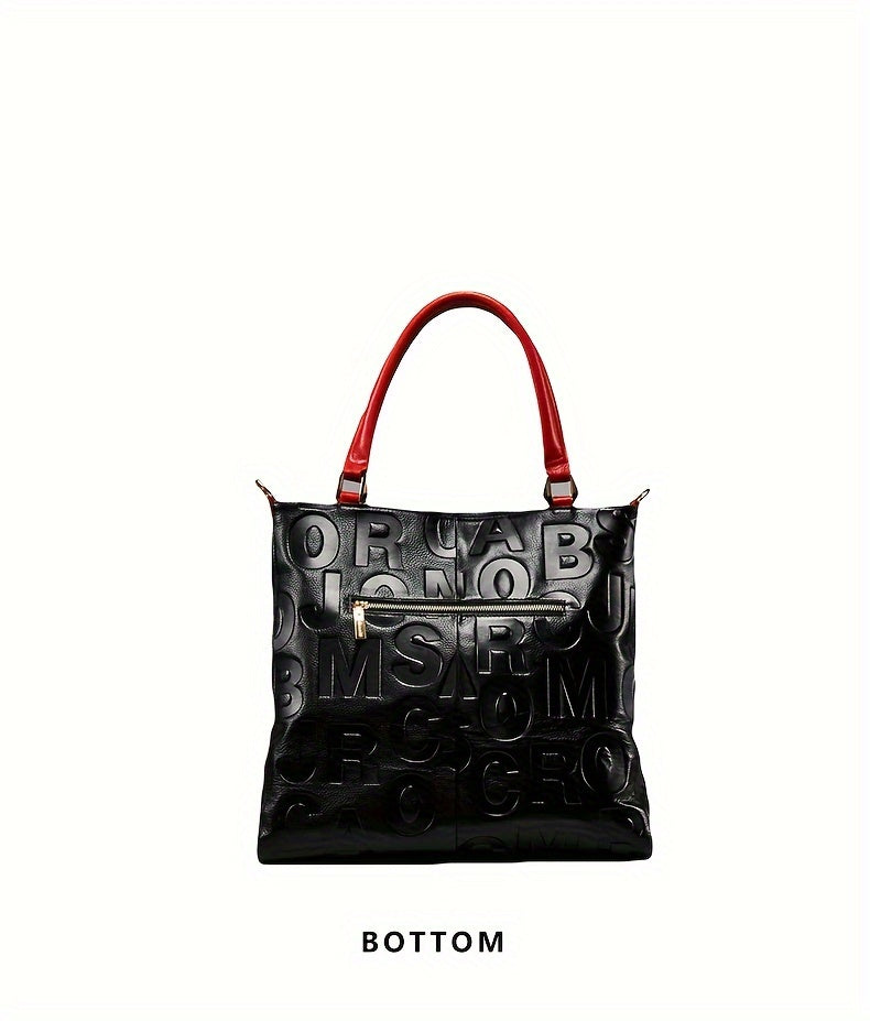 Fashionable Motorcycle Bag, Tote Bag, Genuine Leather Women's Bag, Zipper Handbag, Shoulder Bag, Fashionable Hand-held Crossbody Bag