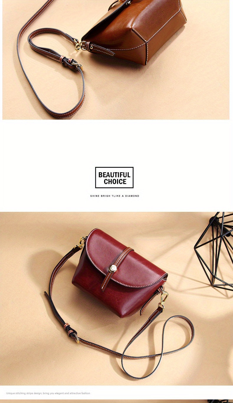 New Solid Color Leather Women's Saddle Bag, Simple And High-End Versatile Crossbody Bag, Leather Bag, Shoulder Bag for Women