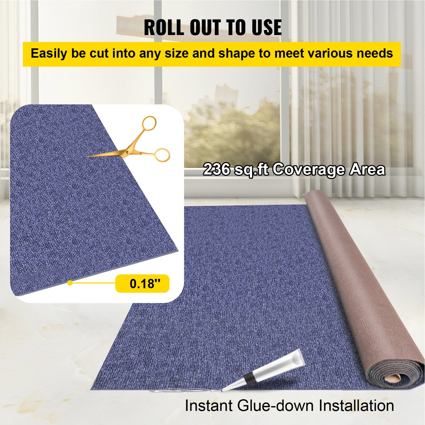 Deep Blue Marine Carpet 6 ft x 39.3 ft, Boat Carpet Rugs, Indoor Outdoor Medium Rugs for Patio Deck Non-Slide TPR Water-Proof Back Outdoor Marine Carpeting Outdoor Carpet